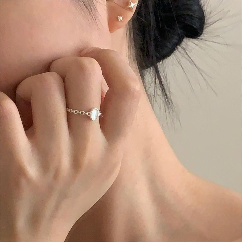 Bague en Argent Pur avec Cristal Blanc – Style Chaîne