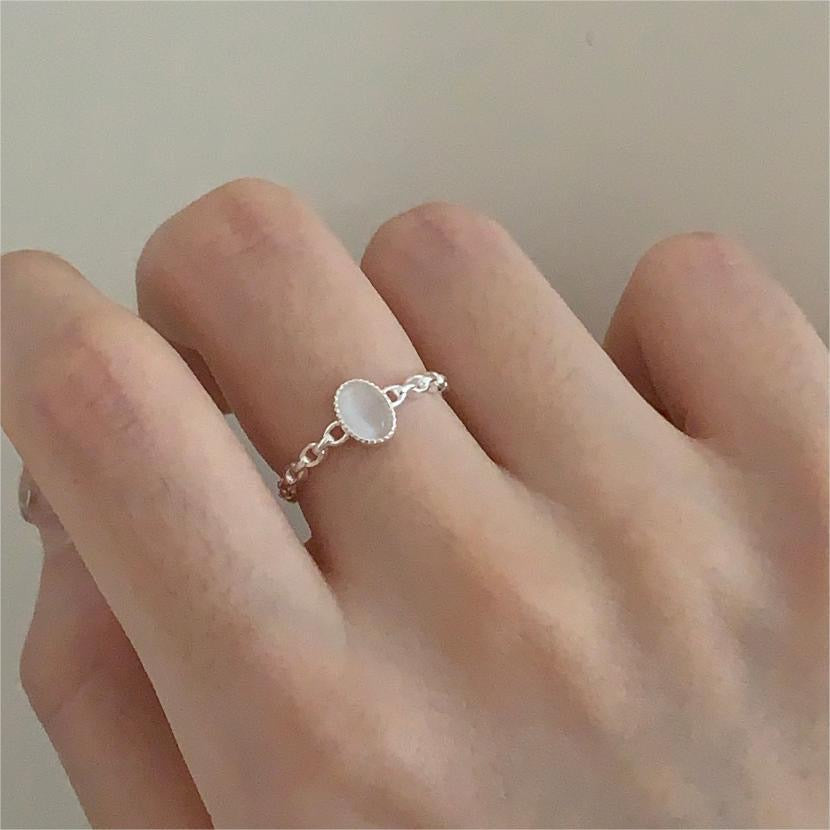Bague en Argent Pur avec Cristal Blanc – Style Chaîne