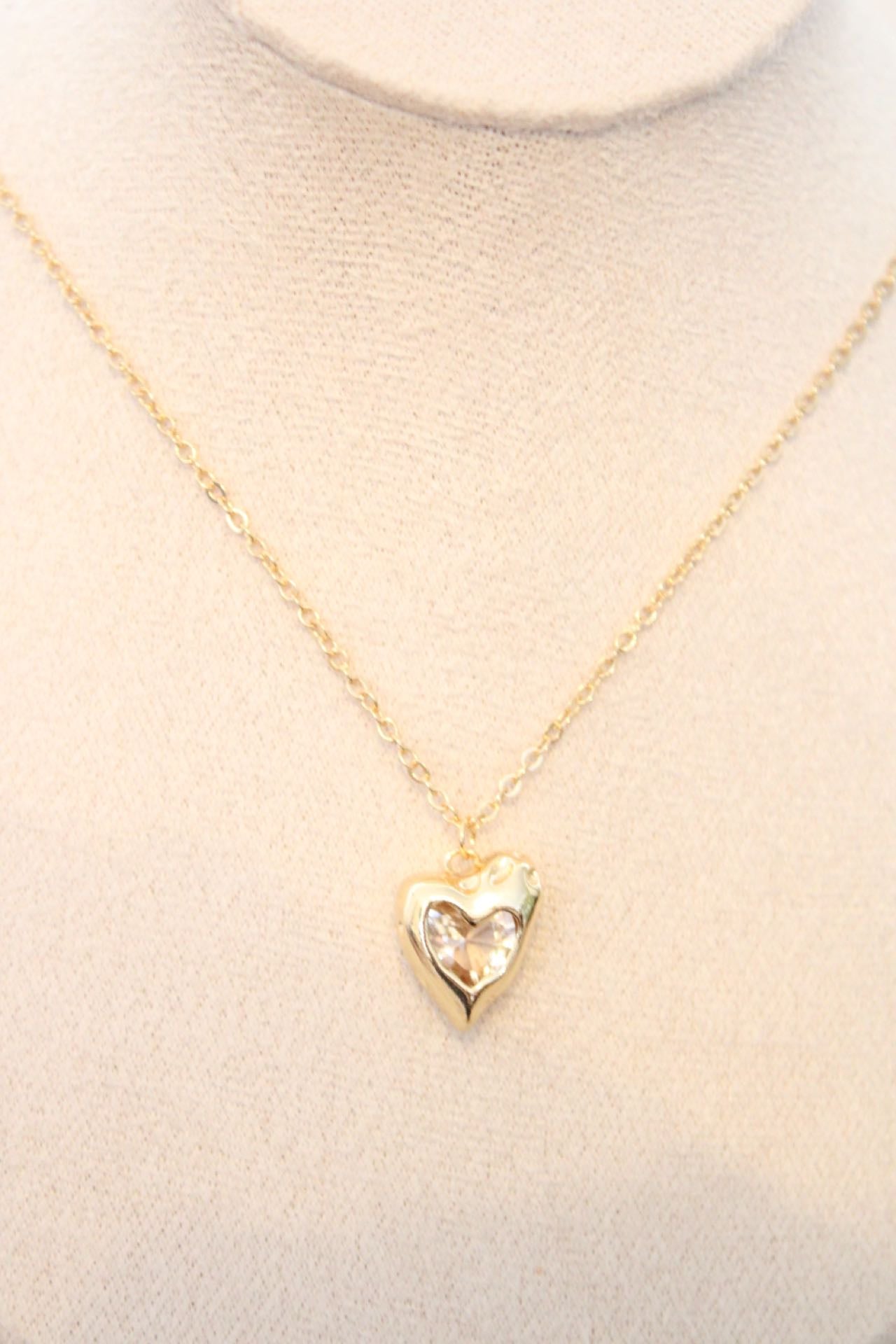 Collier cœur (blanc) en zircon, plaqué or 14k