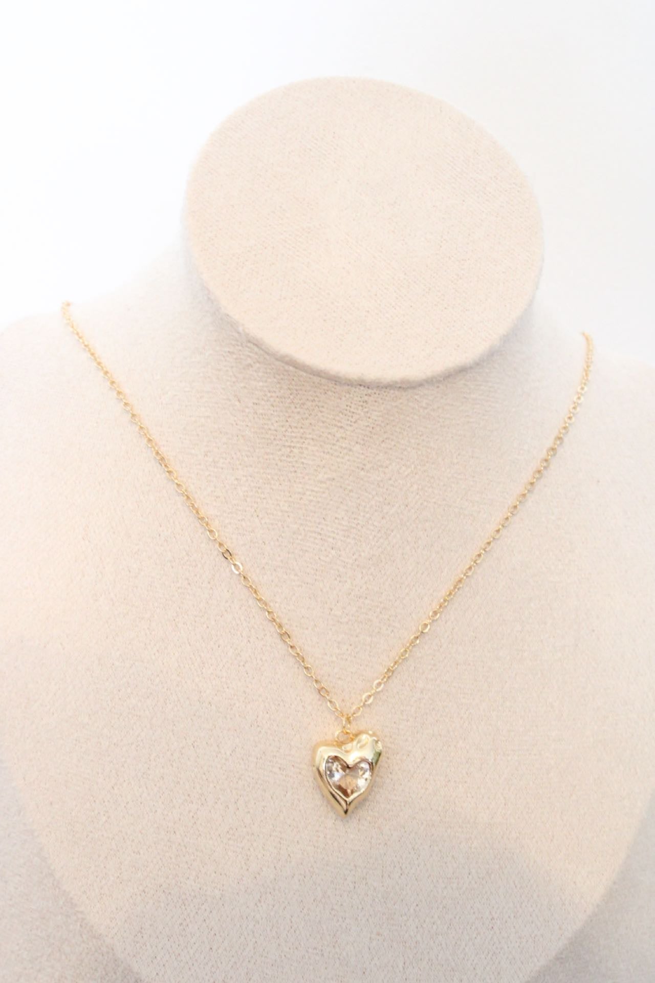 Collier cœur (blanc) en zircon, plaqué or 14k