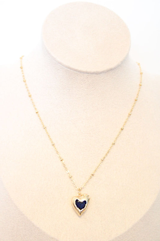 Collier cœur (bleu) en zircon, plaqué or 14k