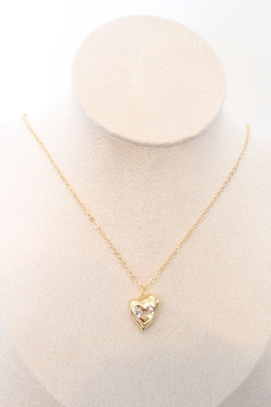 Collier cœur (blanc) en zircon, plaqué or 14k
