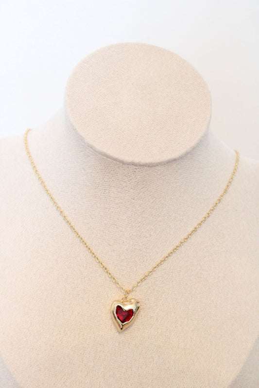 Collier cœur (rouge) en zircon, plaqué or 14k
