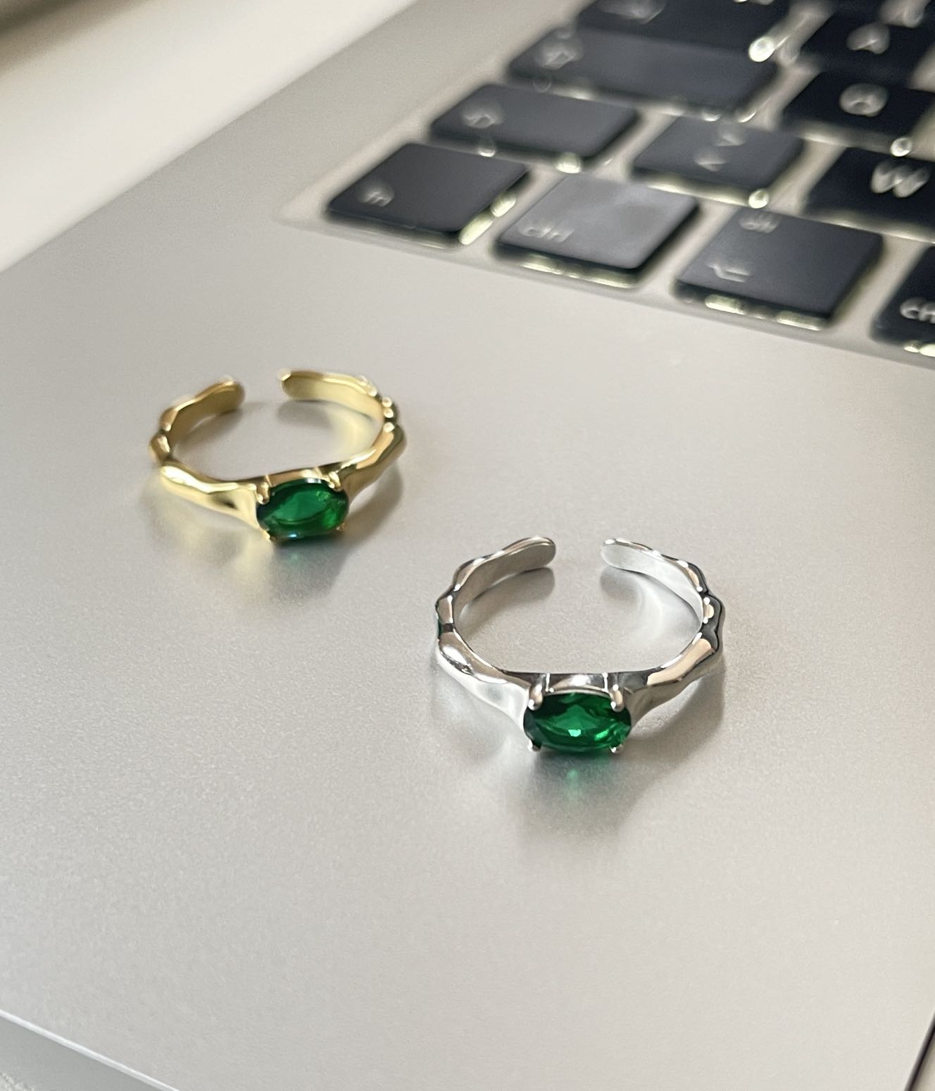 Bague en Argent Pur avec Pierre Naturelle Verte