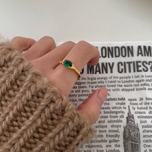 Bague en Argent Pur avec Pierre Naturelle Verte