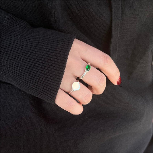 Bague en Argent Pur avec Pierre Naturelle Verte