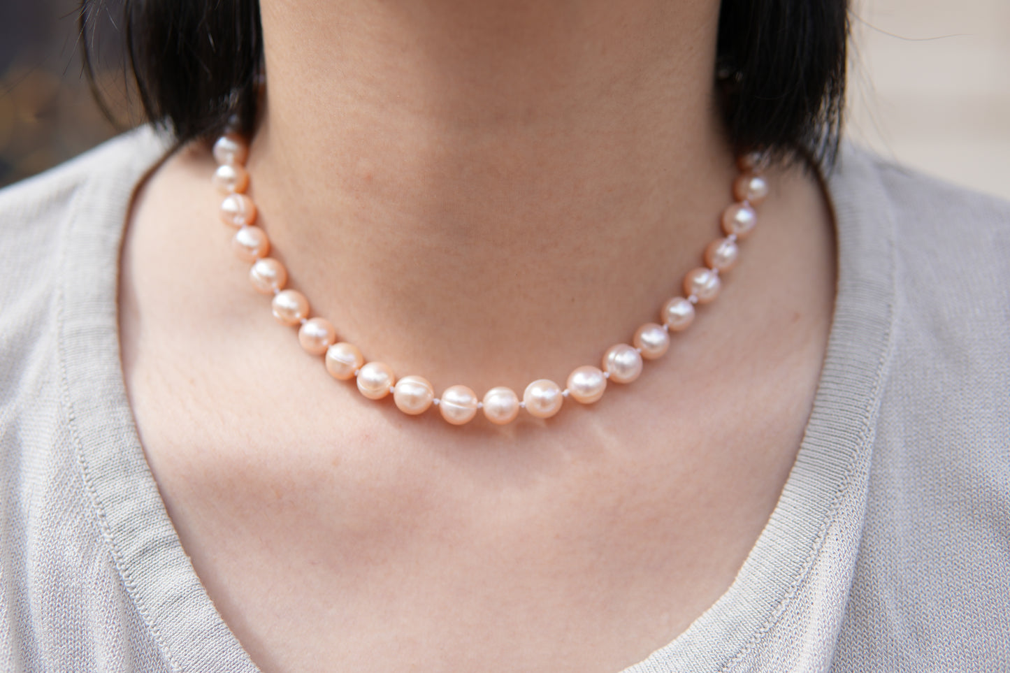 Collier en perles d’eau douce roses